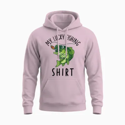 Kids Boys My Lucky Fishing-Shirt Bass Fish Dad Gift Funny Unisex Hoodie - Light Pink