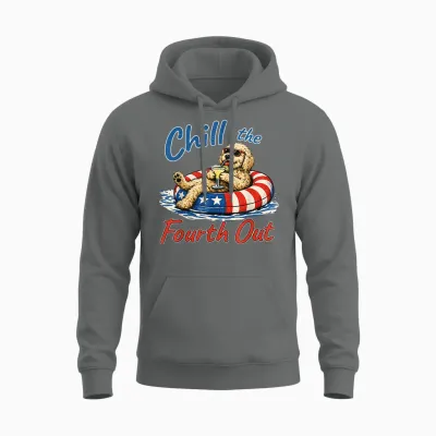 Chill the Fourth Out Funny Goldendoodle Dog Lover Unisex Hoodie - Graphite Heather