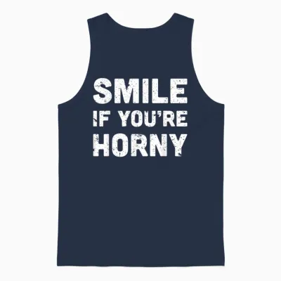 Smile if You're Horny Funny Adult Gag Gift Unisex Tank Top - Navy