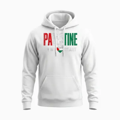 Vintage Palestine in My Heart Palestinian Pride Gaza Unisex Hoodie - White