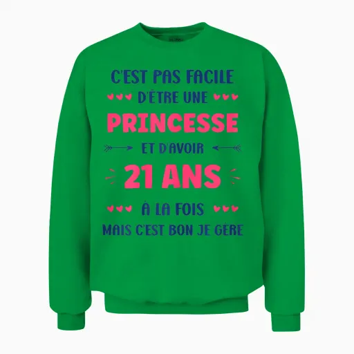 Funny Girl 21 Years Funny Princess Birthday 21 Years T-Shirt, White, Female X-Small Unisex Sweatshirt - Irish Green