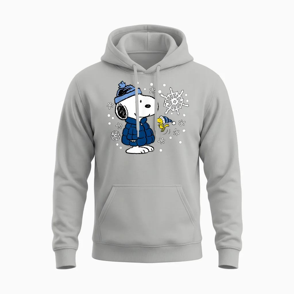 Peanuts - Snoopy Woodstock Cozy Winter Snowflakes Unisex Hoodie in Ash