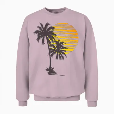 Cool Summer Vacation Men Women Sunset Beach Palm Tree Unisex Sweatshirt - Light Pink