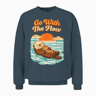 Go with the Flow Sea Otter Retro Animal Unisex Sweatshirt - Dark Heather