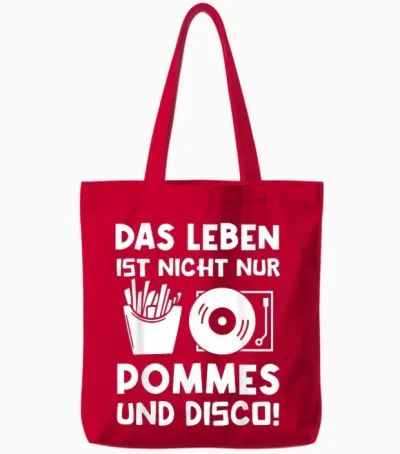 T-Shirt with German Text "das Leben Ist Nicht Nur Pommes Und Disco" [german Language], Black Tote Bags - Red
