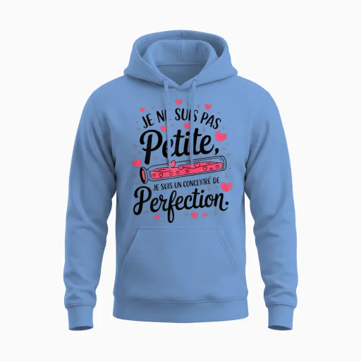 Je Ne Suis Pas Petite Je Suis La Perfection Humour Women's T-Shirt, White, Female X-Small Unisex Hoodie in Carolina Blue