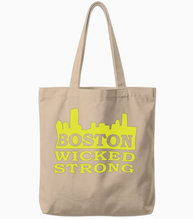 Boston Wicked Strong Marathon Boston Marathon Bost Tote Bags in Natural