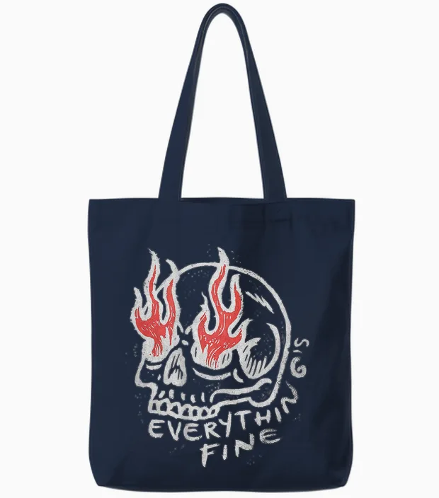 Backprint Streetwear Mode Vintage Damen Herren Schädel Skull Tote Bags in Navy