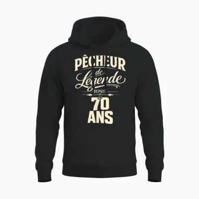 Pêcheur De Légende 70 Ans Homme Cadeau Anniversaire Pêche Unisex Hoodie - Black