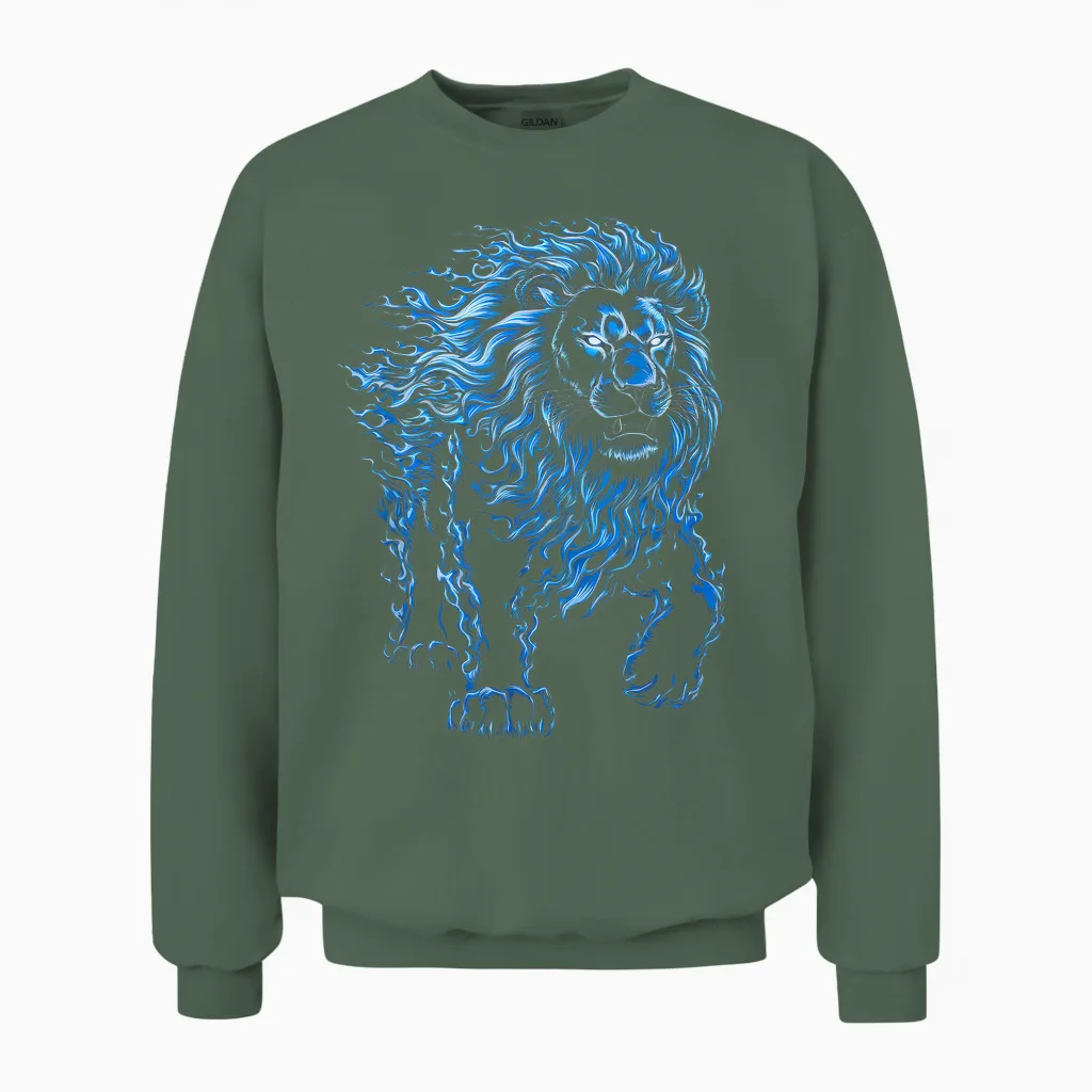 Lions Tshirt Men Women Blue Animal School Sport Fan Lion Unisex Sweatshirt in Military Green