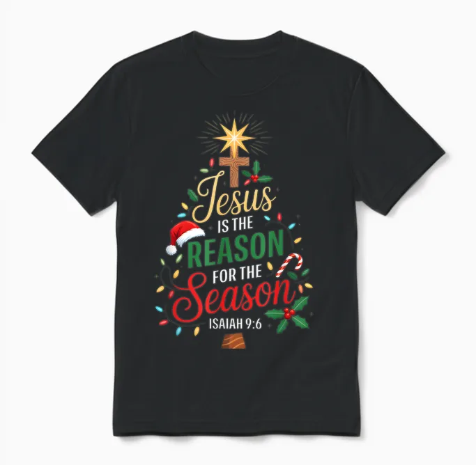 Jesus Is the Reason for the Season Christmas Xmas Christian Unisex T-Shirt in Black