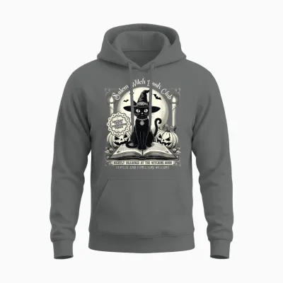 Salem Witch Book Club Vintage Halloween Cat Noir Book Lover Unisex Hoodie - Graphite Heather