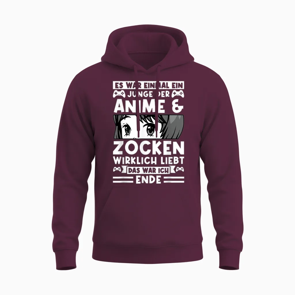 Ein Junge Der Anime & Zocken Liebt Anime Zocken Unisex Hoodie in Maroon