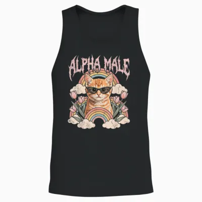 Alpha Mâle T-Shirt Chaton Drôle Chat Arc-En-Ciel Fleurs Unisex Tank Top - Black