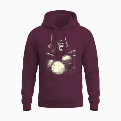 Chimp Playing Drums Funny Music Animal Drummer Unisex Hoodie - Maroon