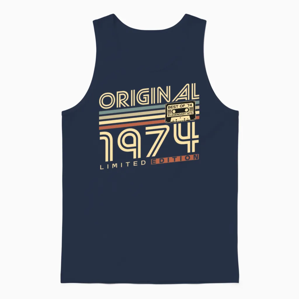 Vintage 1974 Retro 50th Birthday Unisex Tank Top in Navy