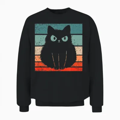 Cat Retro Style Vintage Unisex Sweatshirt - Black