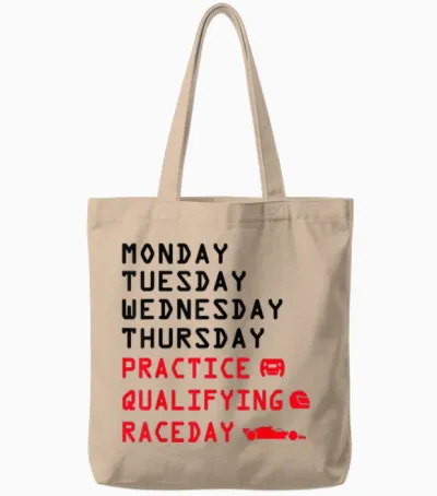 Monday Tuesday Thursday Training Qualifying Race Day Racing Tote Bags - Natural