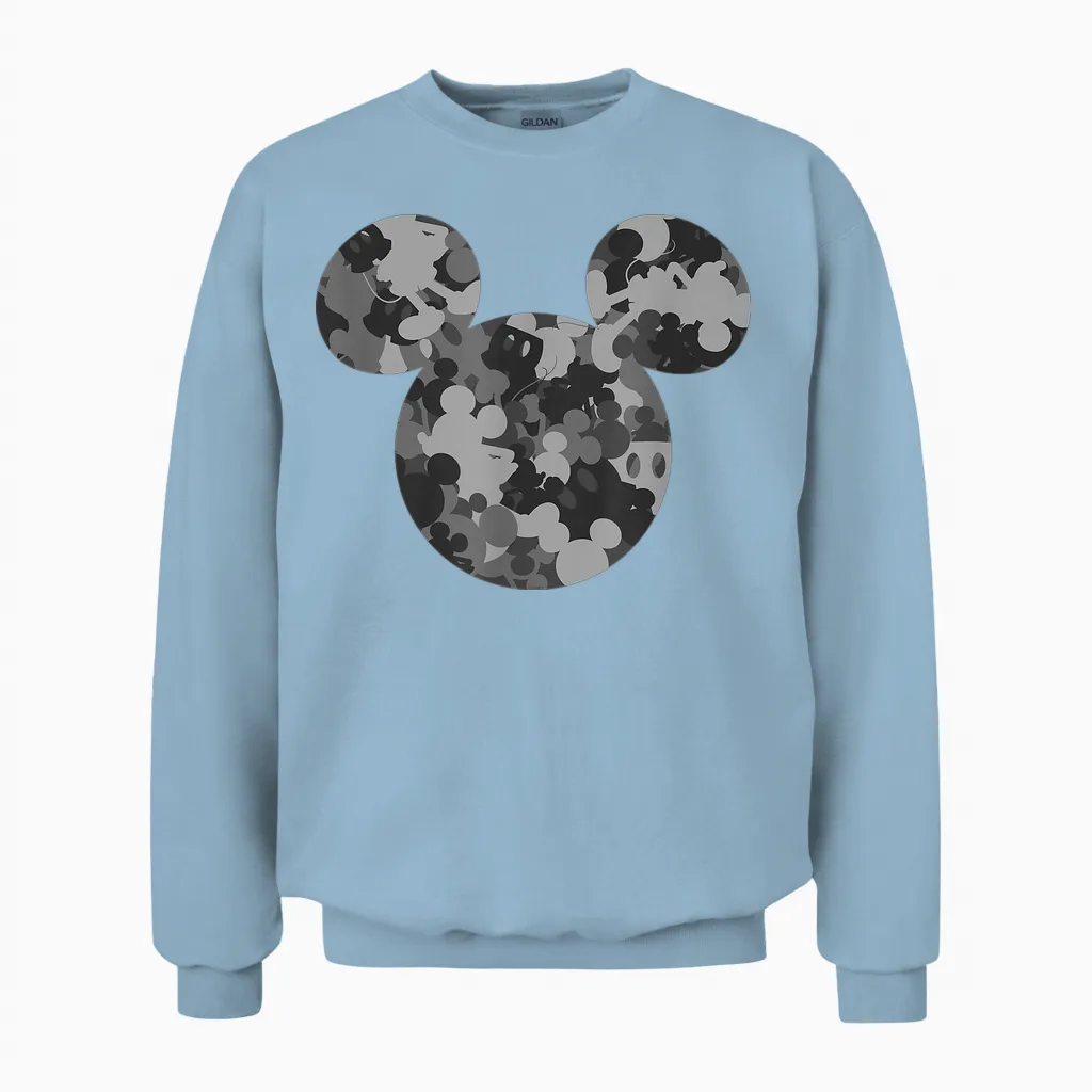 Disney Mickey Camo Gray Unisex Sweatshirt - Light Blue