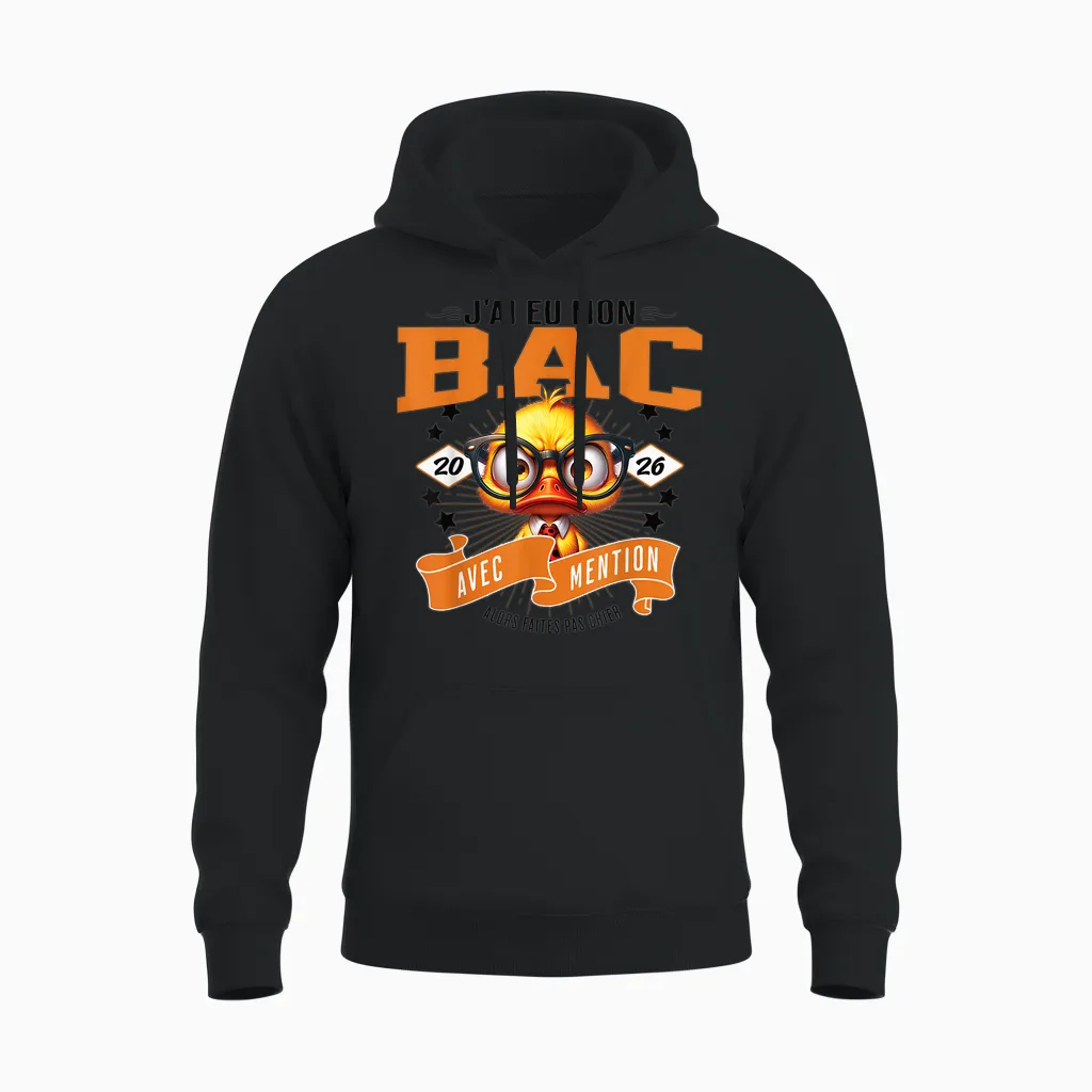 Nouveau Bachelier Félicitation Bac 2026 Avec Mention Unisex Hoodie in Black
