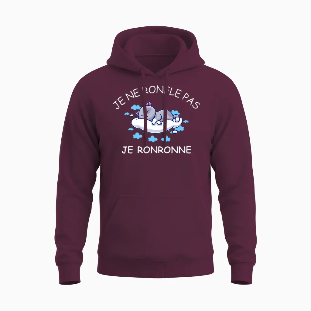 Je Ne Pas Snoring Cat Pyjama Man Grandpa Snorer Long Sleeve, Black, S Unisex Hoodie in Maroon