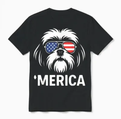 Shih Tzu Dog 'merica Patriotic 4th of July American Unisex T-Shirt - Black