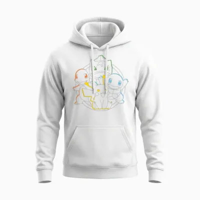 Pokémon - Pikachu Charmander Bulbasaur Squirtle Kanto Circle Unisex Hoodie - White