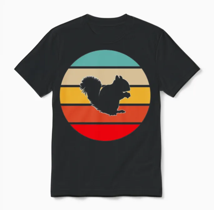Squirrel Retro Unisex T-Shirt in Black