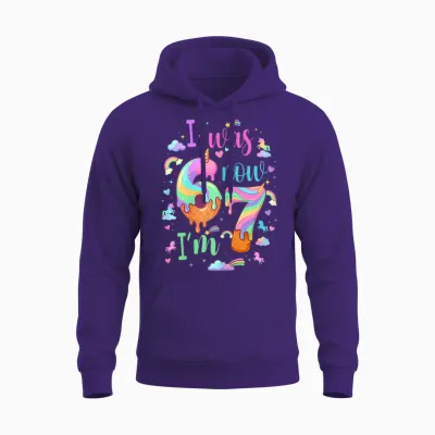 I Was 6 Now I'm 7 Meme Unicorn Ice Cream Cone 7th Birthday Unisex Hoodie - Purple