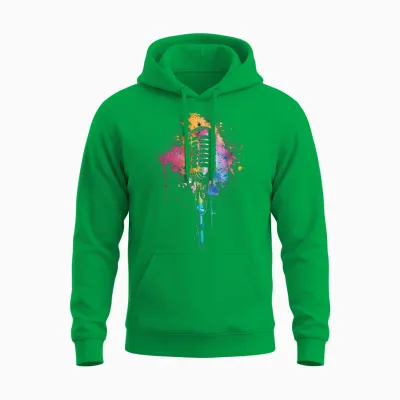 Singer Vintage Microphone Watercolour Karaoke Singing T-Shirt, Black Unisex Hoodie - Irish Green