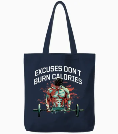 Excuses Dont Burn Calories Funny Workout Humor Gym Tote Bags - Navy