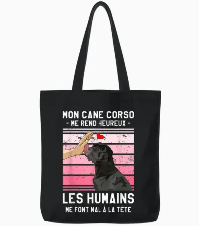 Mon Cane Corso Makes Me Happy Humans T-Shirt, Black, S Tote Bags - Black