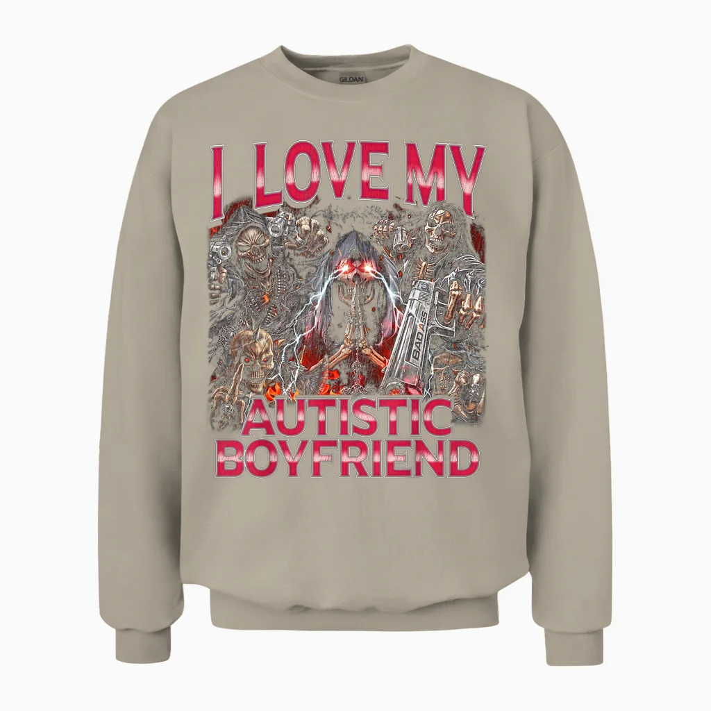 Autistic Boyfriend - Edgy Skeleton Bootleg Skeleton Meme Unisex Sweatshirt in Sand
