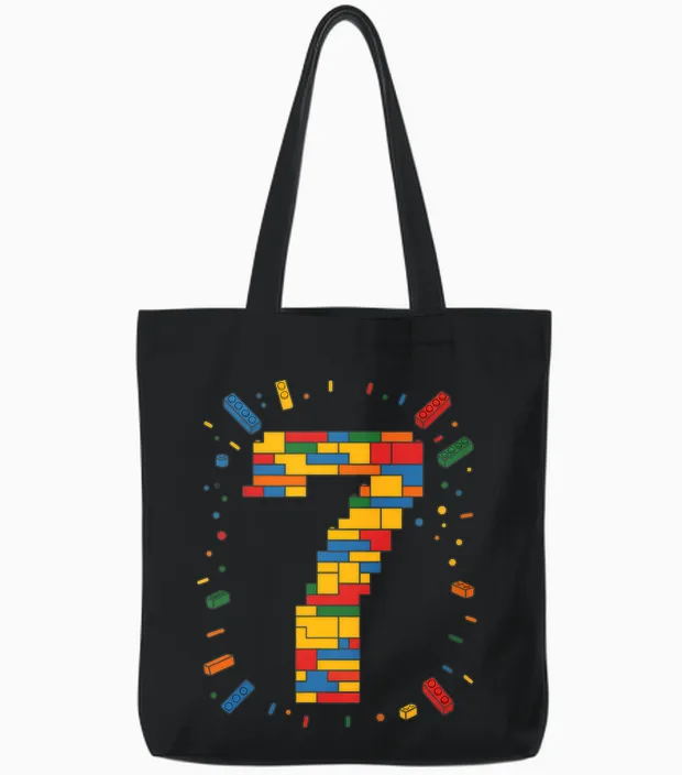 Ich Bin 7 Bausteine Geburtstag Klemmbausteine 7. Geburtstag Tote Bags in Black