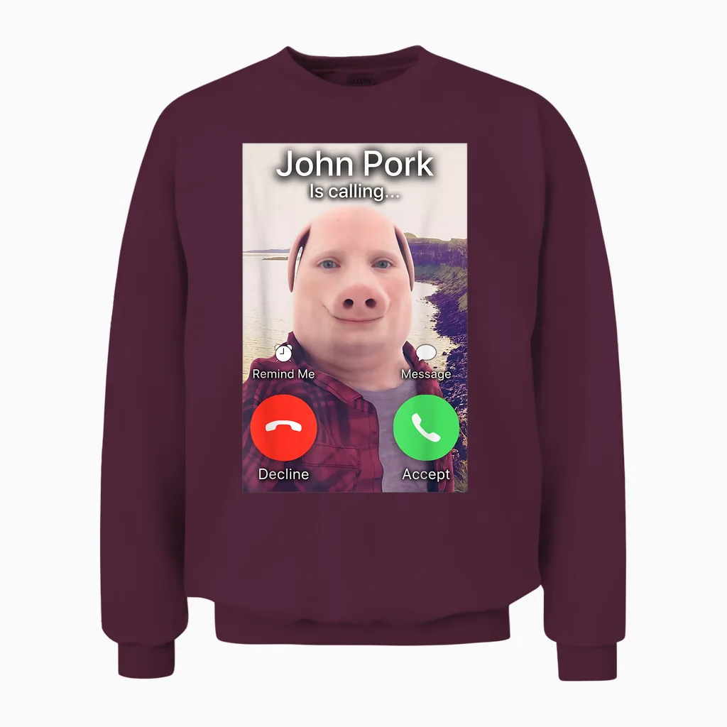 John Pork T-Shirt, Black, S Unisex Sweatshirt in Maroon