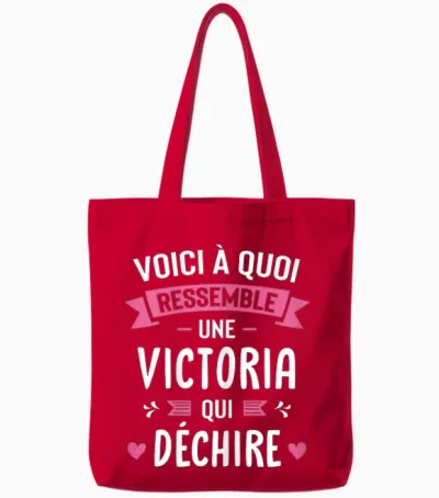 Women's Humour Personalised Gift Victoria Qui Déchire T-Shirt, Black, Female X-Small Tote Bags - Red