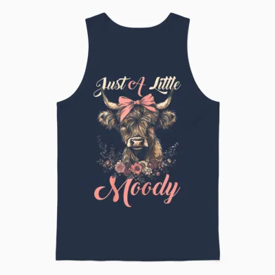 Highland Cow Just a Little Moody Flower Funny Farm Farmer Unisex Tank Top - Navy
