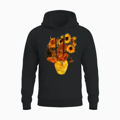 Van Gogh Sunflowers Tee Vintage Yellow Flowers Art Unisex Hoodie - Black