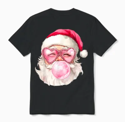 Vintage Retro Santa Christmas Bubble Gum Pink Sunglasses Unisex T-Shirt - Black