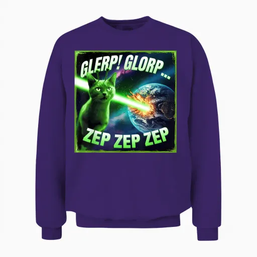 Glerp Glorp - Funny Alien Cat Goofy Ahh Meme T-Shirt, Black, S Unisex Sweatshirt - Purple