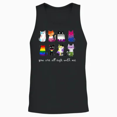 You Are All Safe with Me Cute Cat Pride Month Lgbt Support Unisex Tank Top - Black