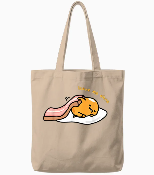 Gudetama Leave Me Alone Tote Bags in Natural