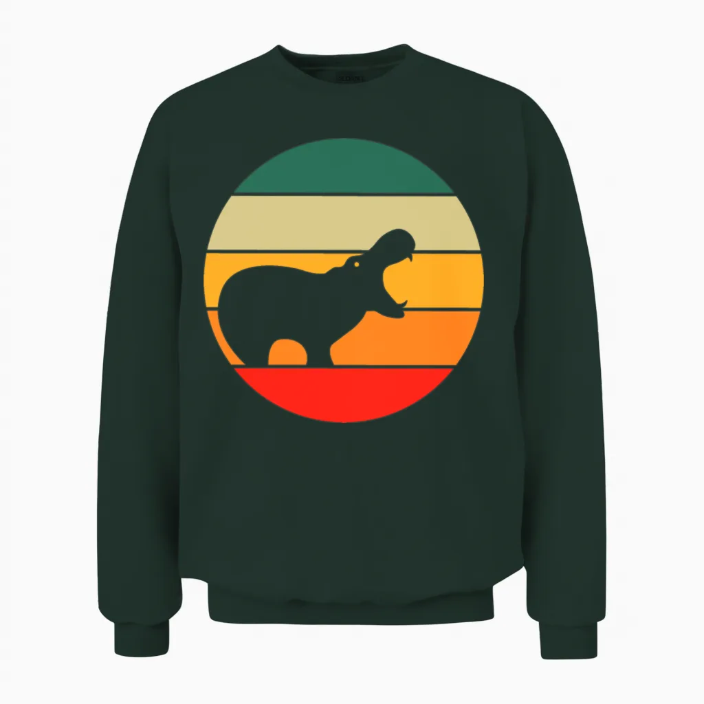 Retro Hippo Unisex Sweatshirt in Forest