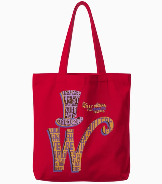 Kids Willy Wonka Initial T-Shirt, Black, 2 Tote Bags in Red