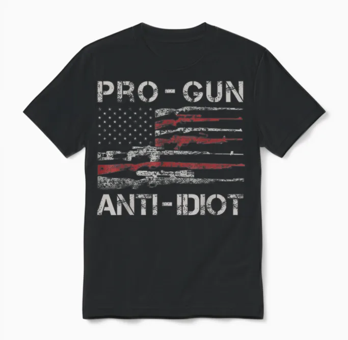 Pro Gun Anti Idiot Shirt Vintage Usa Flag 2nd Amendment Unisex T-Shirt in Black