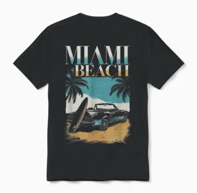 Miami Women's Retro Florida Miami Beach Usa Unisex T-Shirt - Black