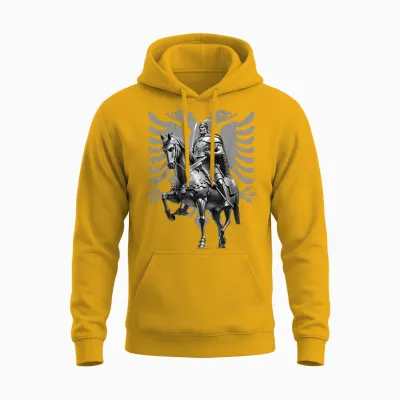 Albanien Albanischer Adler Kosovo Skënderbeu T-Shirt - Unisex Erwachsene - Schwarz - Small - Kurzarm - Klassisch - Albaner, Albanien-Interessierte Unisex Hoodie - Gold