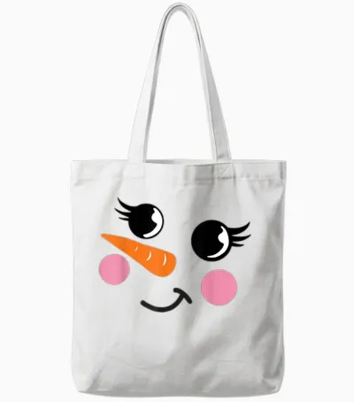 Eyelashes Christmas Outfit Snowman Face Costume Girl Kid Tote Bags - White