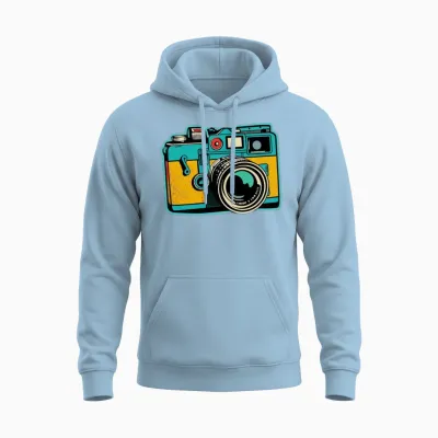 Retro Style Camera Unisex Hoodie - Light Blue
