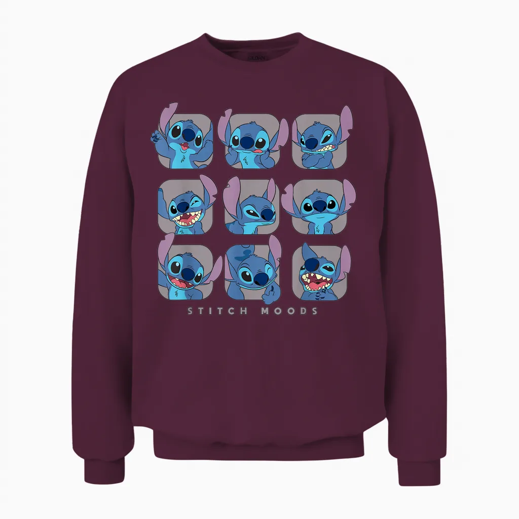 Disney Lilo and Stitch Moods Unisex Sweatshirt in Maroon